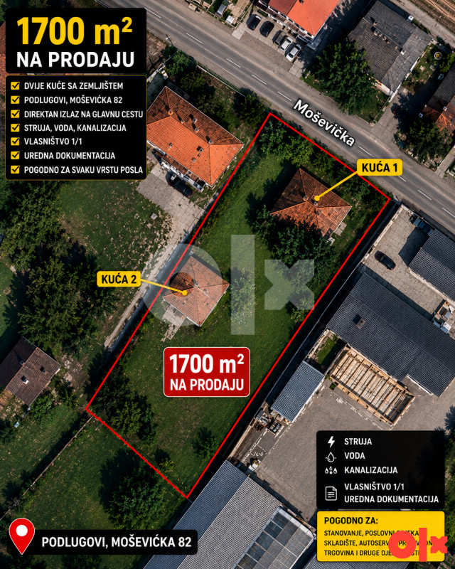Atraktivna lokacija Podlugovi 1700 kvadrata 2 kuće 061-136-276