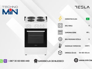 Tesla Električni šporet, 50 cm, 4 ringle, Statička rerna 48L