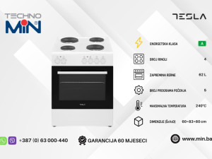 TESLA Električni šporet CS6400SW, 60 cm, 4 ringle, rerna 62L