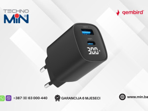 Gembird punjač 30W Brzo punjenje USB-C i USB LCD Ekran