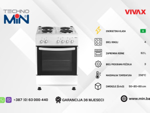VIVAX HOME Električni šporet FC-04502 WH, 50 cm, 4 ringle, Bijela