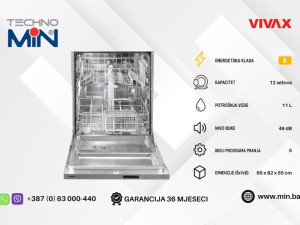 VIVAX ugradbena mašina za suđe, 60 cm, 12 kompleta, 5 programa