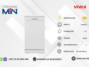 VIVAX mašina za suđe, 45 cm, 9 kompleta, 4 programa, Bijela