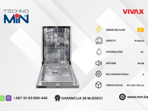 VIVAX ugradbena mašina za suđe , 45 cm, 9 kompleta, 5 programa