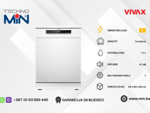 VIVAX HOME mašina za suđe, 14 kompleta, 7 programa, Bijela