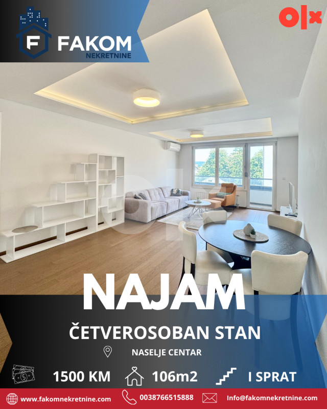 Iznajmljuje se četverosoban stan u strogom centru grada