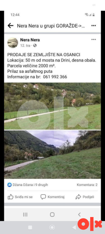 Zemljište 2000m2 Goražde-Osanica- pogled na Drinu