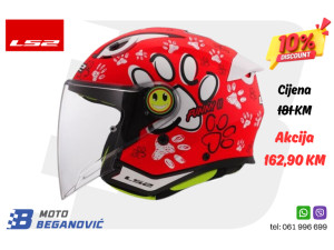 Kaciga LS2 Jet OF622 FUNNY II PAWS crvena dečija M