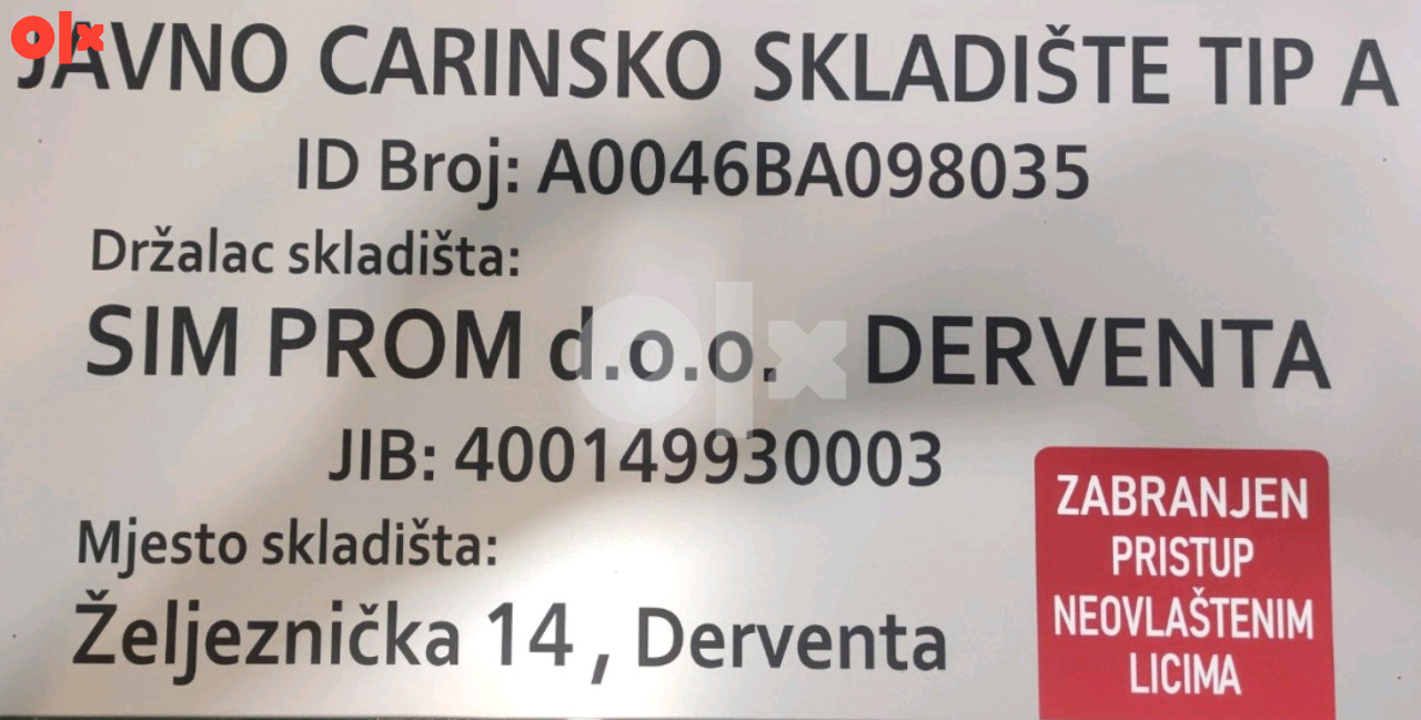 Iznajmljujemo carinsko skladište i halu Derventa 1500m2 2