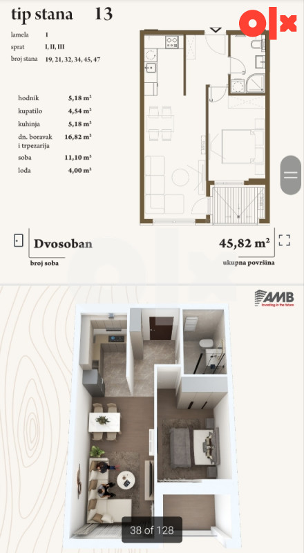 JEDNOSOBAN STAN, 45,82m2, ISPOD CIJENE 2