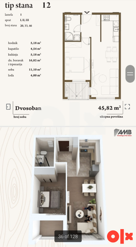 JEDNOSOBAN STAN, 45,82m2, ISPOD CIJENE 3