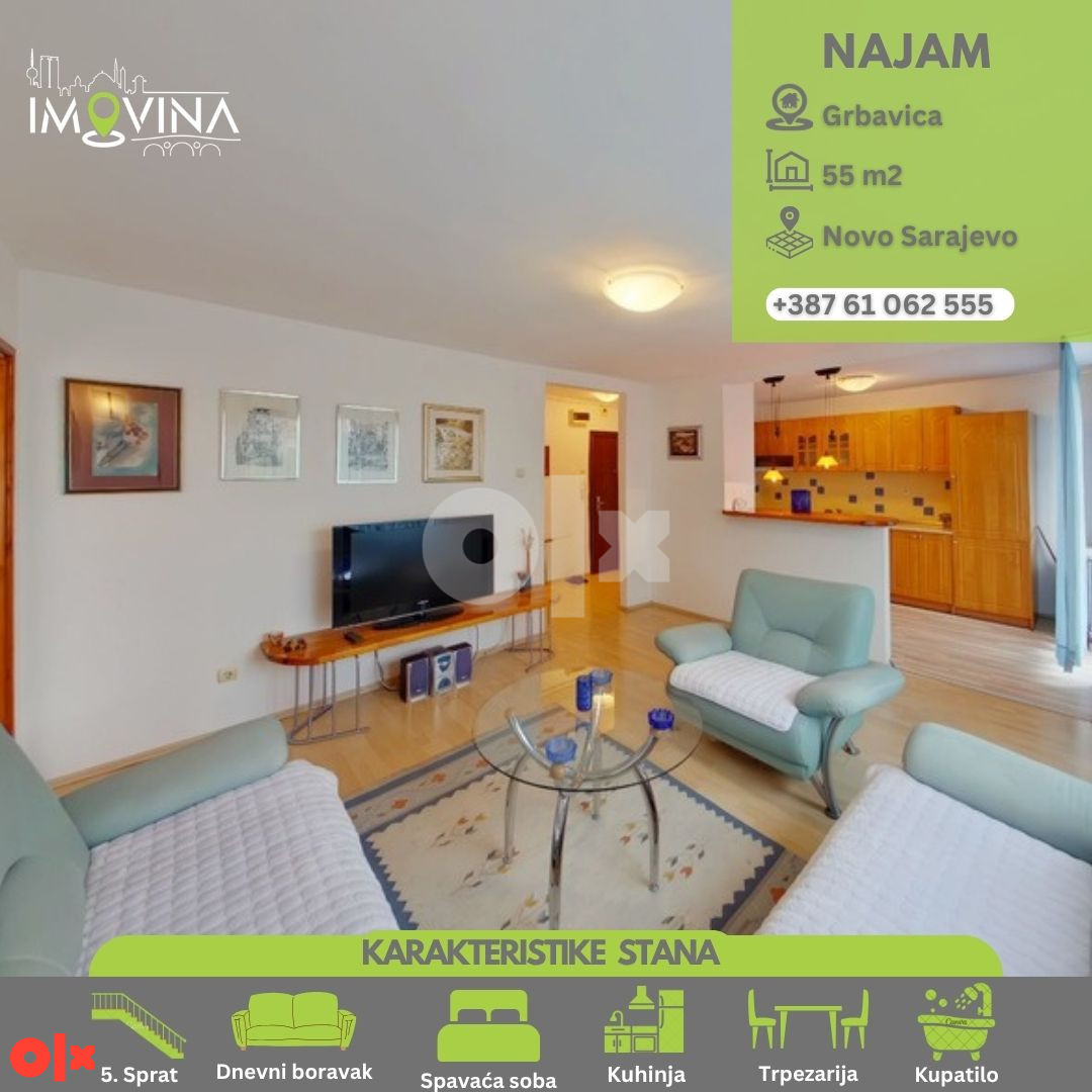 100957 Dvosoban stan za najam 55m2, Grbavica