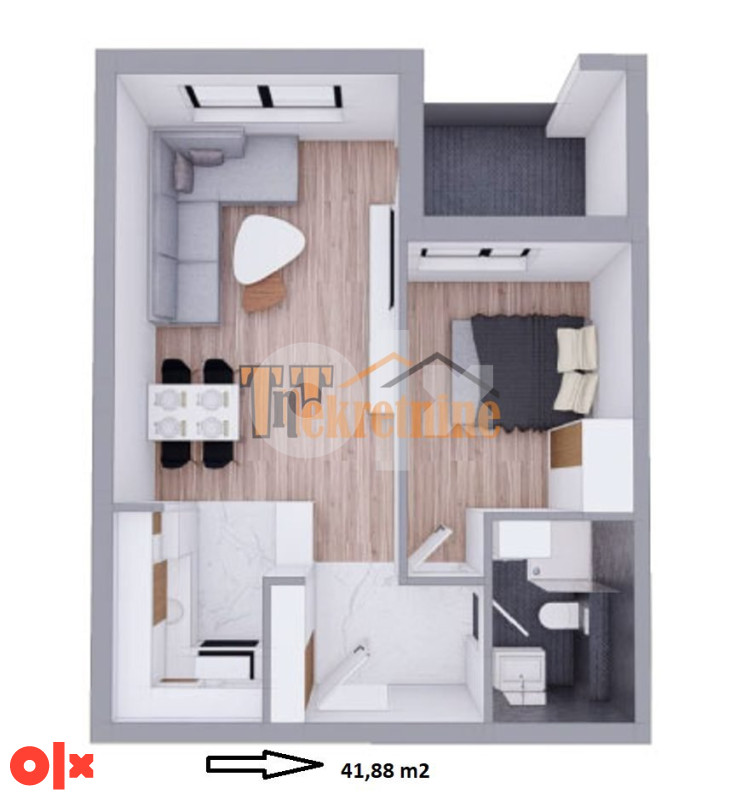 Dvosoban stan 41,88 m2 - Naselje Mjesec