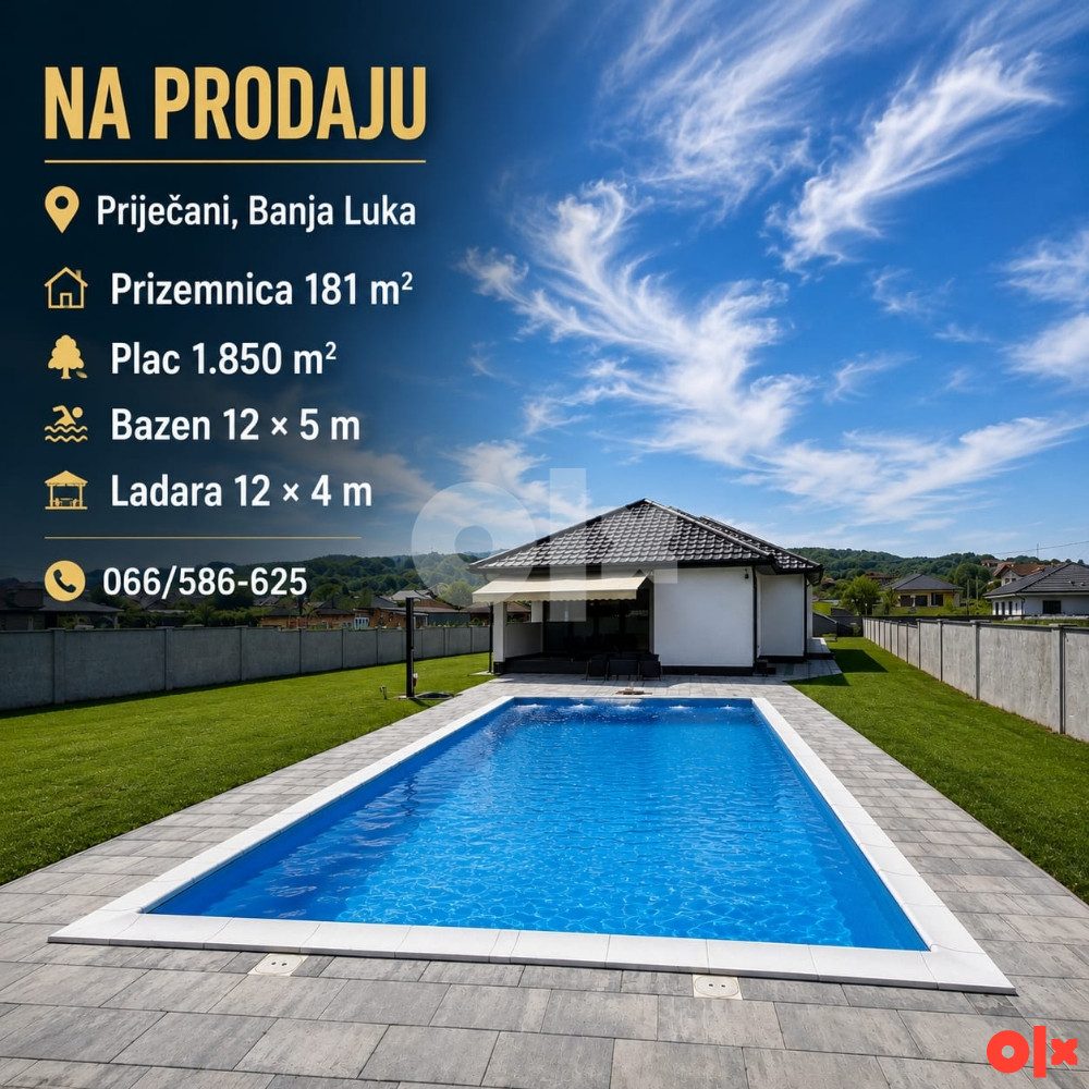 Vila sa bazenom, 1850 m2 parcela, Priječani, Banja Luka