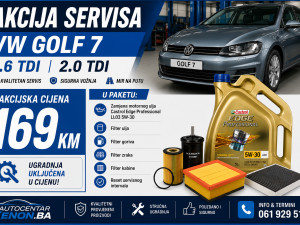 VW GOLF 7 MALI SERVIS AKCIJA CASTROL 5W30 + 4 FILTERA SA ZAMJENOM
