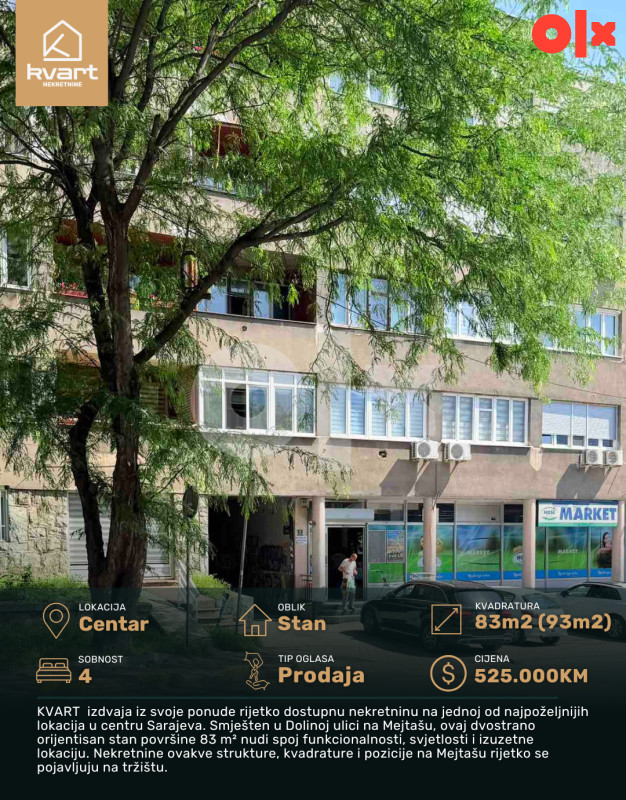 Stan Sarajevo - Centar - 83 m2 | Kvart Nekretnine