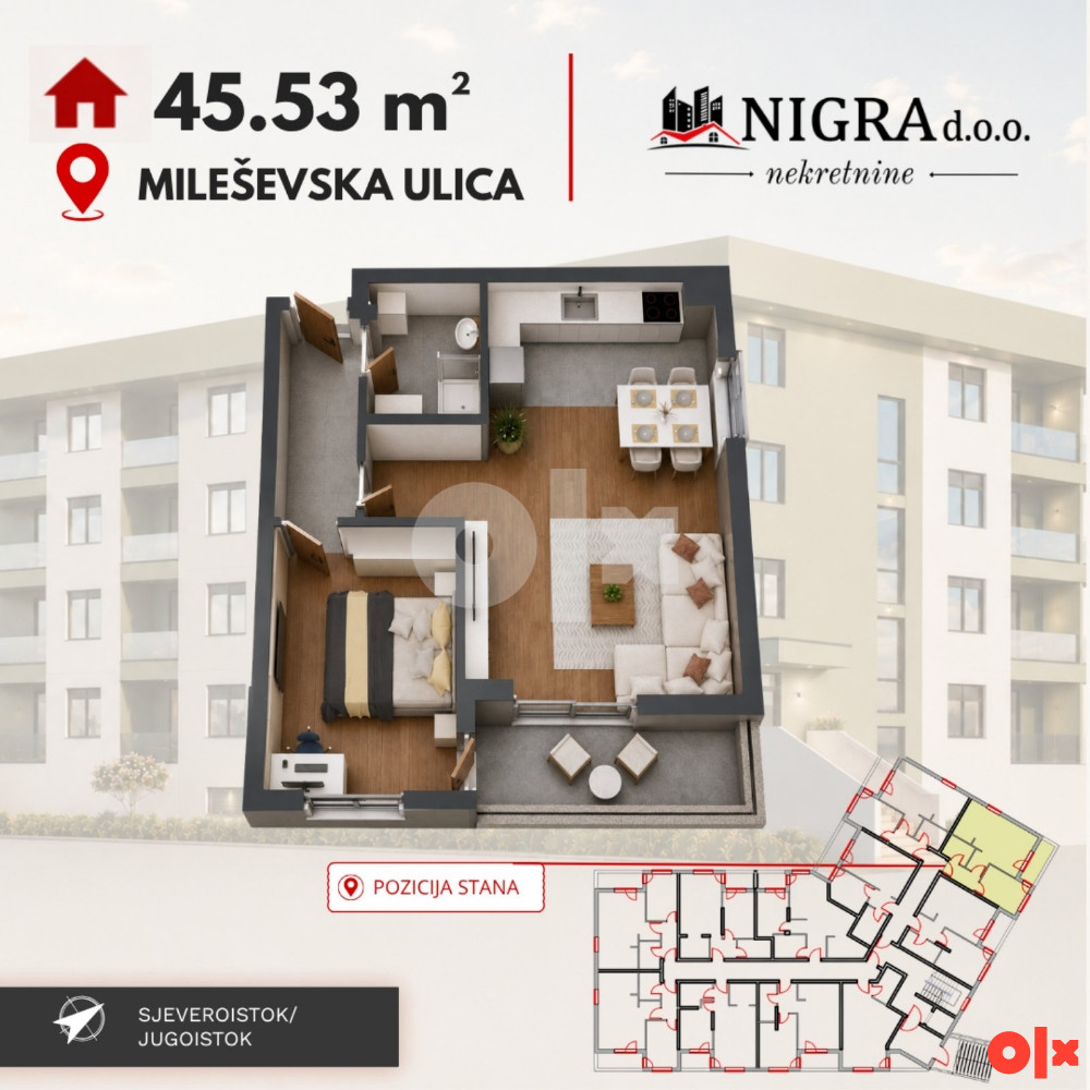 Jednosobni stanovi od 39 do 45m2
