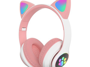 Slusalice CAT ear STN-28 djecije, wireless pink bijele