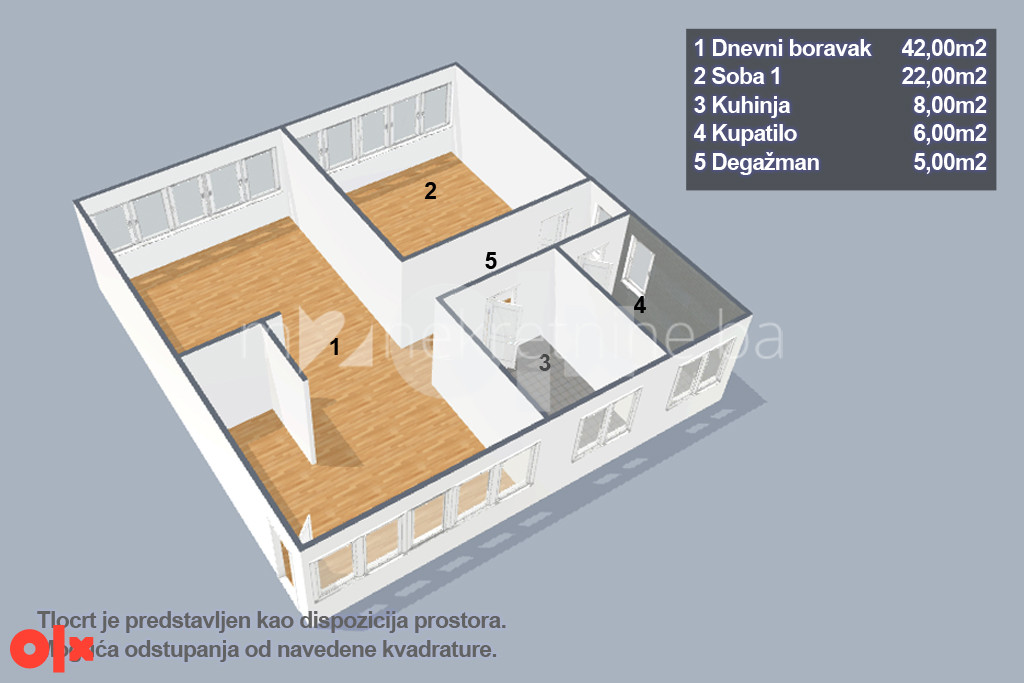 m2: Grbavica / Adaptiran stan 81 m2 / visoko prizemlje 15