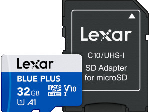 Lexar 64 microSDHC Blue Plus UHS-I with SD adapter up to 100MB...