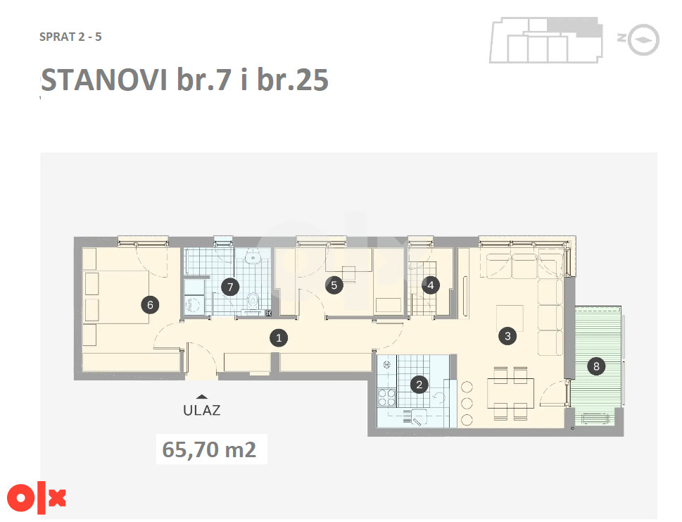 Trosoban stan 65,70 m2 - Borik 2