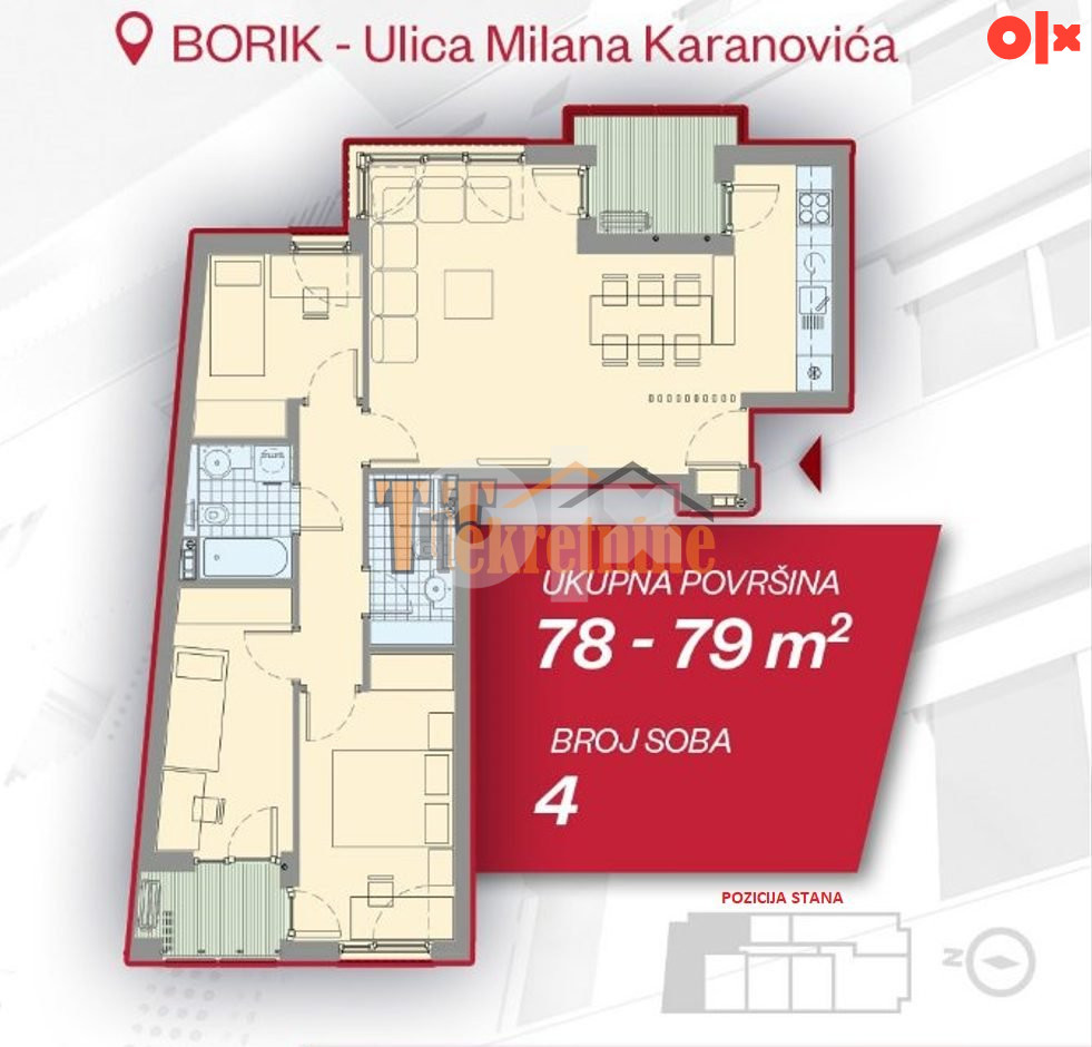 Četvorosoban stan 78,68 m2 - Borik