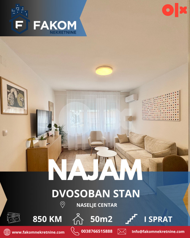 Iznajmljuje se renoviran dvsoban stan u strogom centru graa