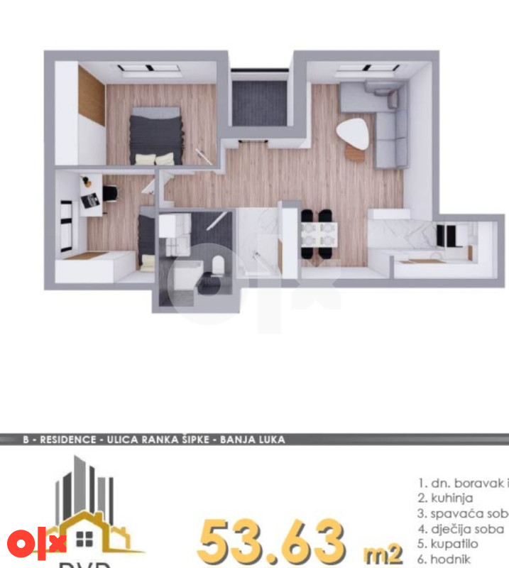TROSOBAN STAN, 53,63m2, MJESEC, OZIDANO