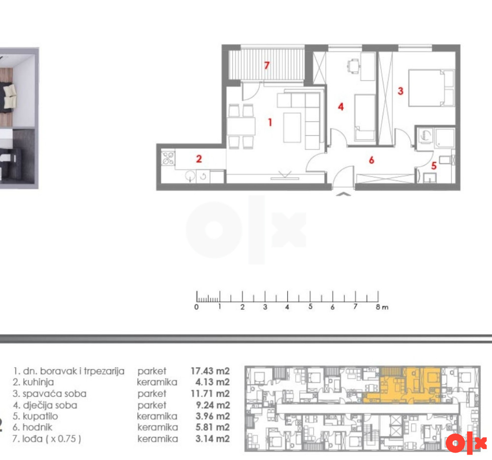 STAN SA 2 SP.SOBE, 53,76m2, OZIDANO 2