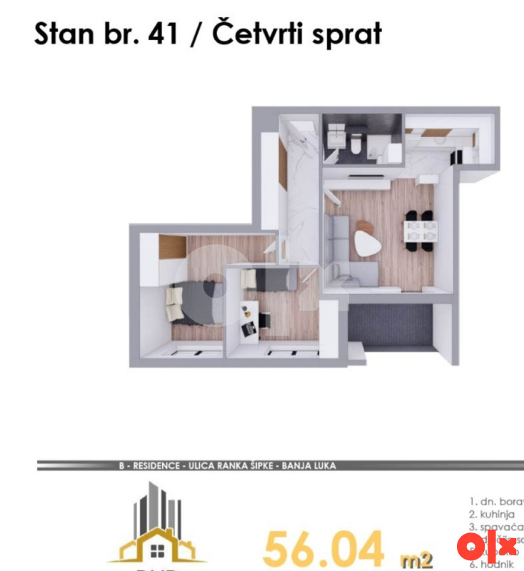TROSOBAN STAN, 56,04m2, MJESEC