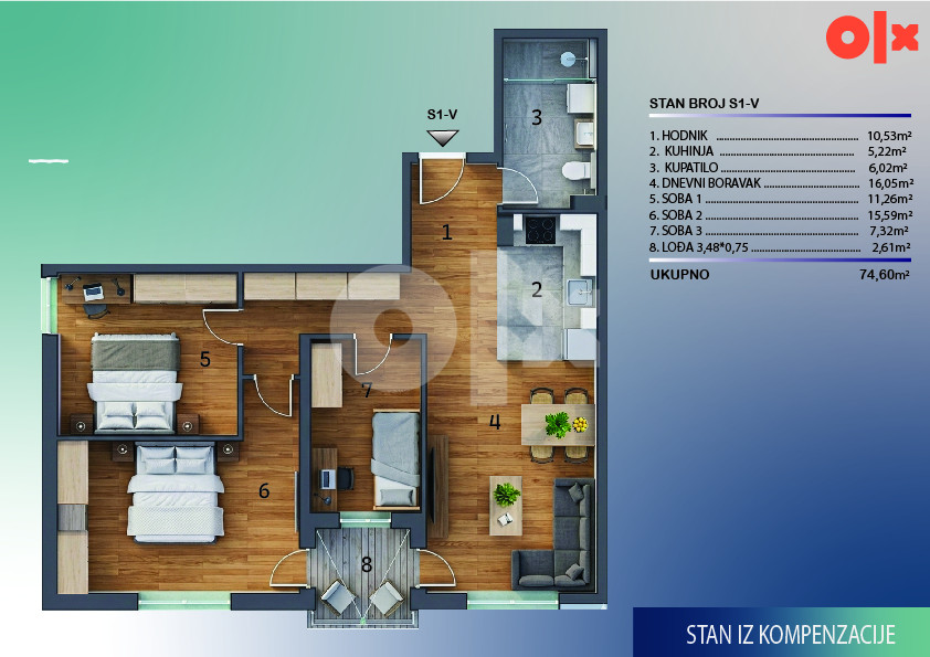 Četvorosoban stan Banja Luka (74.60m2)_Hidroenergo
