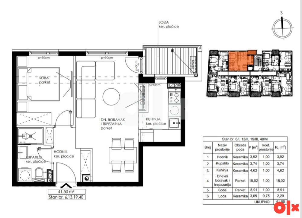 JEDNOSOBAN STAN, 41,50m2, BORIK-REBROVAC