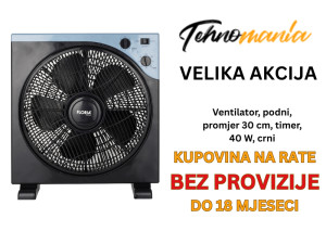 Ventilator, podni, promjer 30 cm, timer, 40 W, crni