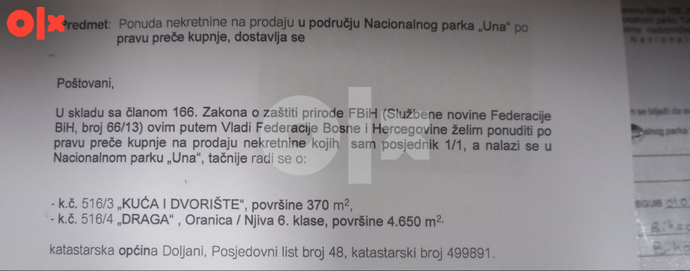 Zemljište Doljani Nacionalni park Una