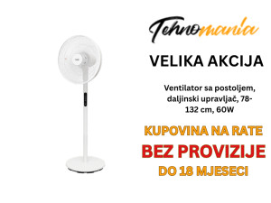 Ventilator sa postoljem, daljinski upravljač, 78-132 cm, 60W