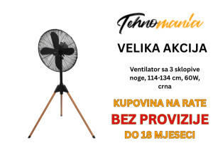 Ventilator sa 3 sklopive noge, 114-134 cm, 60W, crna