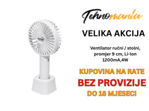 Ventilator ručni / stolni, promjer 9 cm, Li-Ion 1200mA,4W