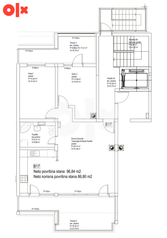 Vogošća 92 m2 trosoban penthouse sa 2 balkona gratis parking 5