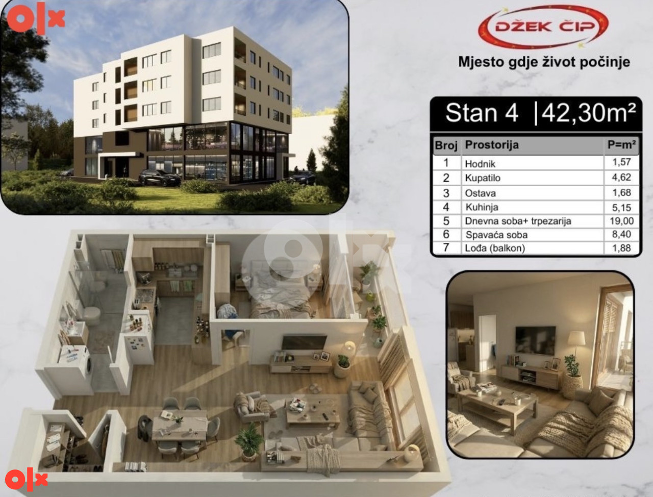 NOVO DVOSOBAN STAN 42,30 m2 Stan br.22 3.Sprat STROGI CENTAR 2