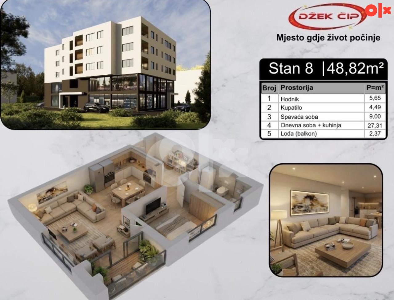 NOVO DVOSOBAN STAN 48,82m2 Stan br.8 1.Sprat STROGI CENTAR 2