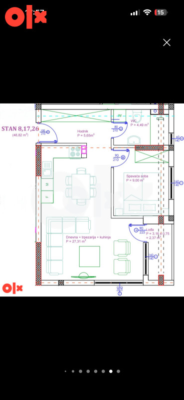 NOVO DVOSOBAN STAN 48,82m2 Stan br.8 1.Sprat STROGI CENTAR 3