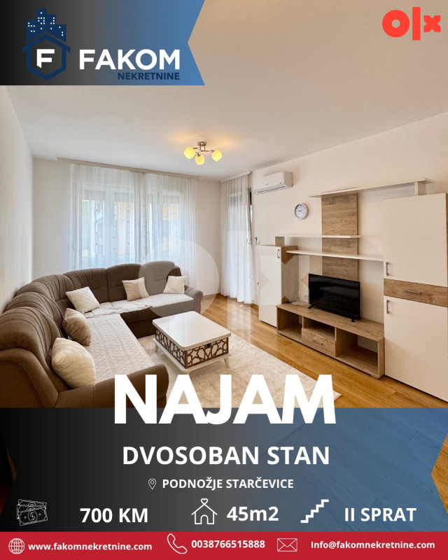 Iznjamljuje se dvosoban stan, podnožje Starčevice
