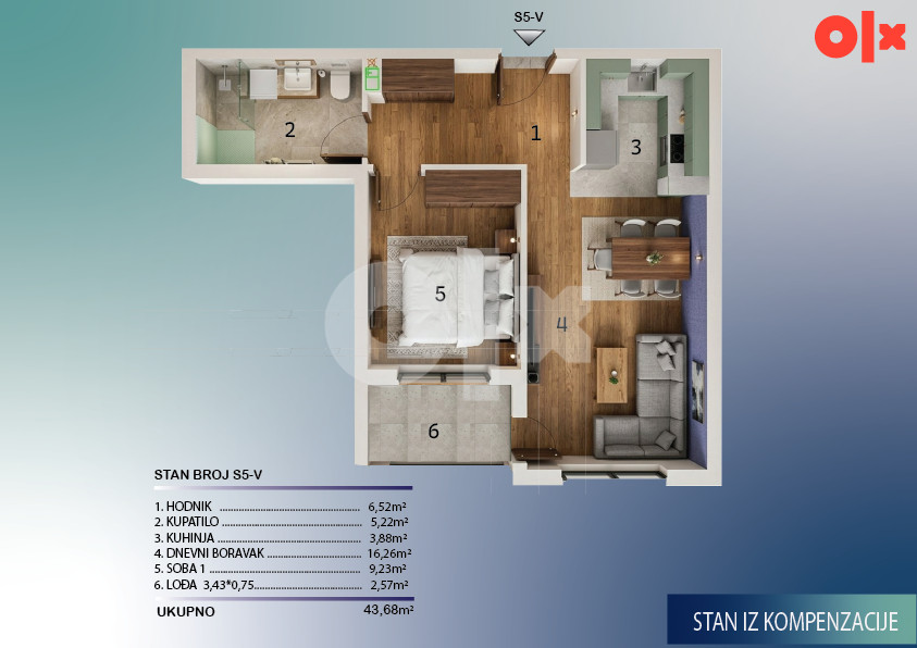 Dvosoban stan Banja Luka (43.68m2)_Hidroenergo