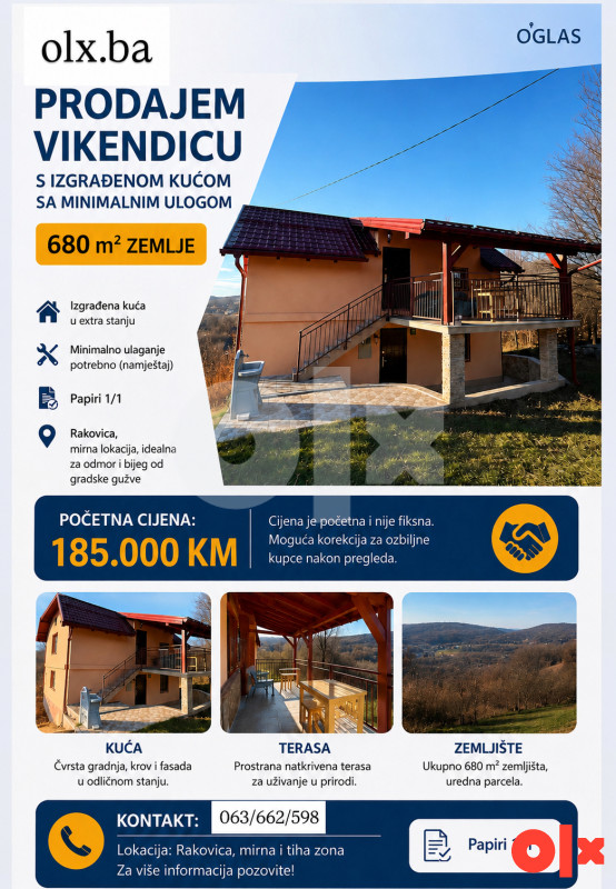 Vikendica sa kućom 680 m2 - Rakovica