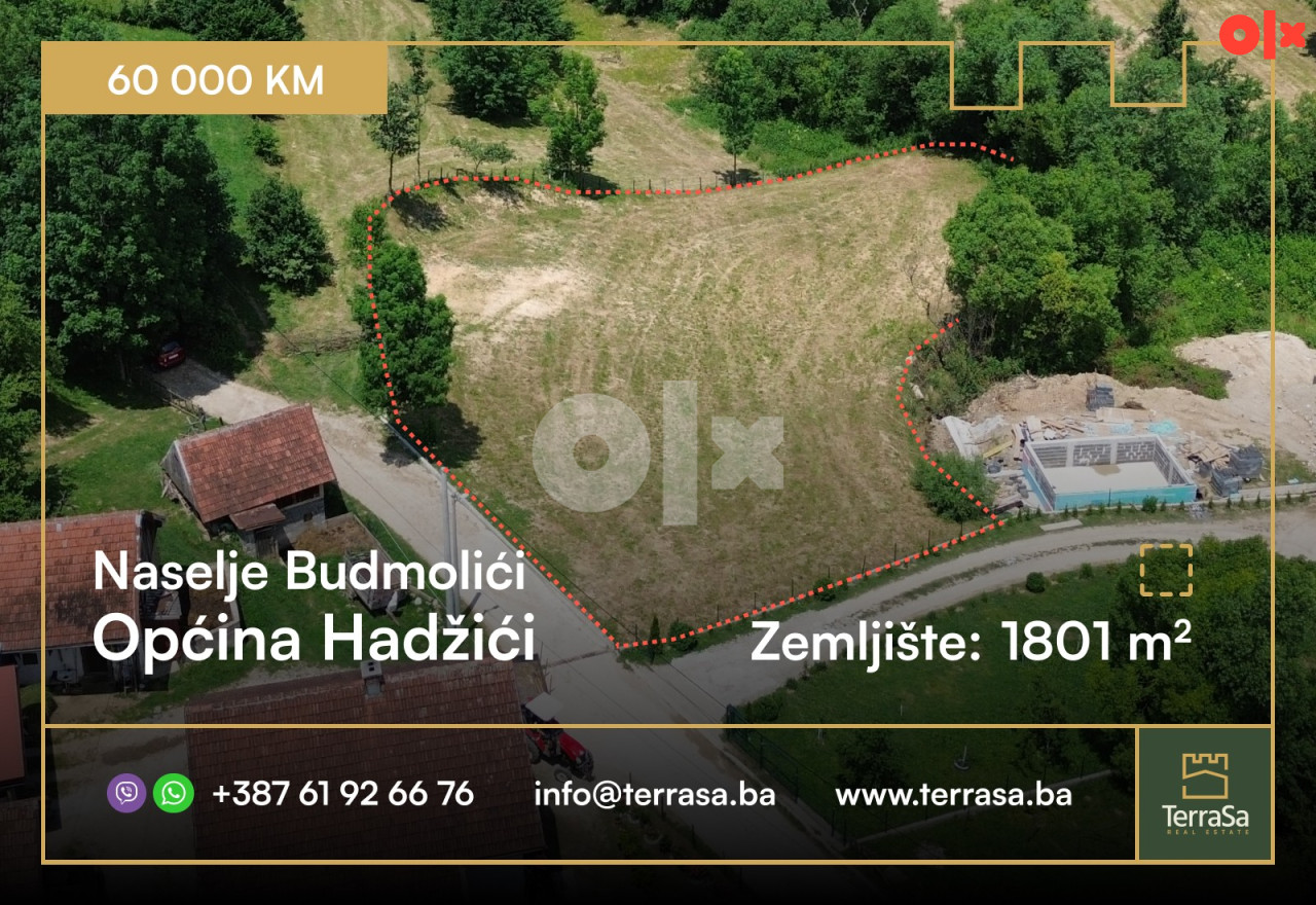 Građevinsko zemljište 1801 m2/ Budmolići / Hadžići