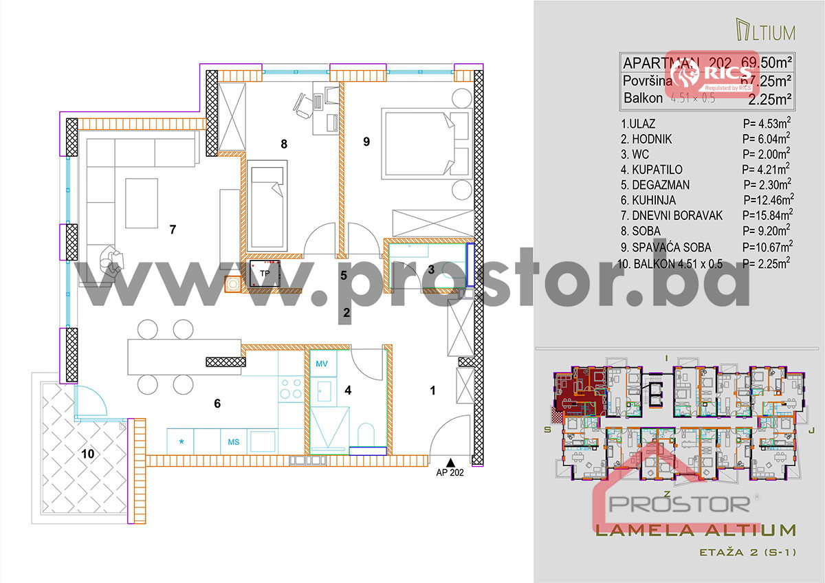 NOVOGRADNJA CENTAR: Trosoban stan, 69m2