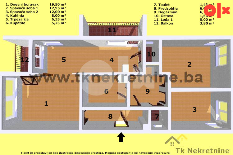Svijetao trosoban stan površine 86 m2, Novo Naselje 20