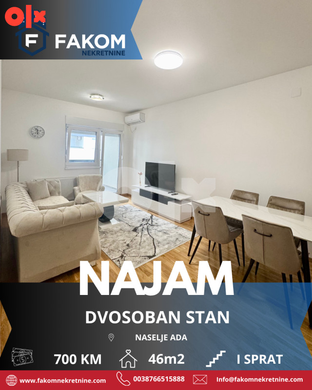 Iznajmljujemo nekorišten dvosoban stan u naselju Ada