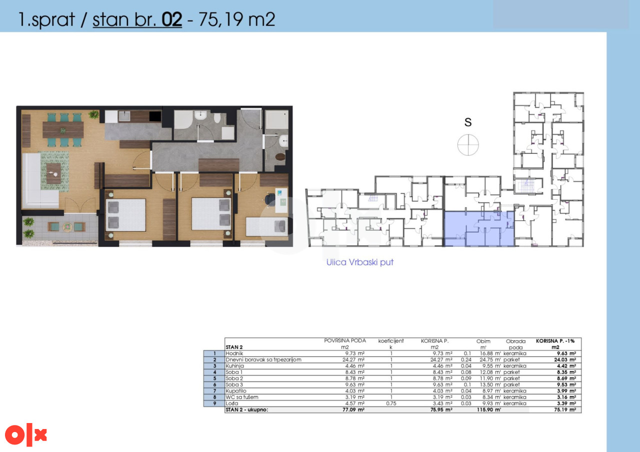 STAN - NOVI BORIK - BANJA LUKA - 75,19 m2 9