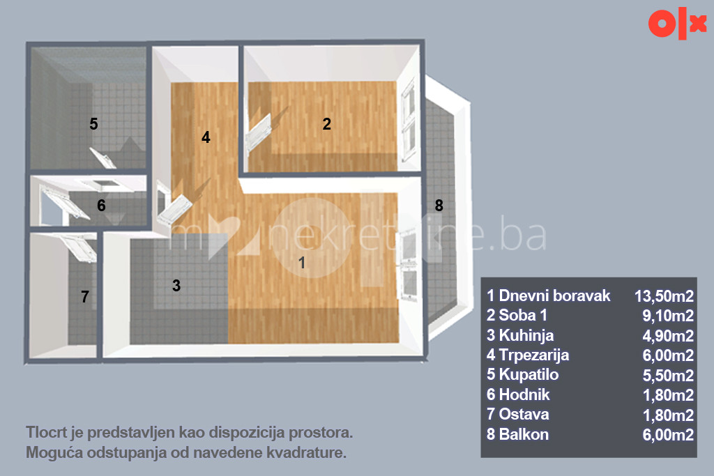 m2: Stup - dvosoban stan 45m2 - 8. sprat - balkon 13
